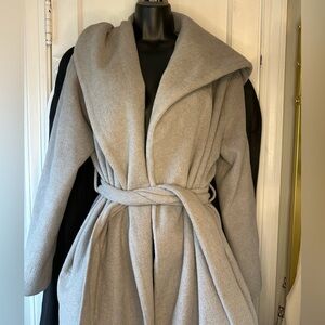 Silence + Noise Light Gray Coat Hood Shawl Collar